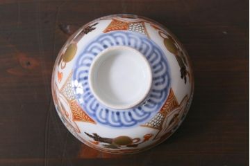 アンティーク雑貨　江戸期　色絵蓋付茶碗3個(伊万里)(R-037874)