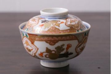 アンティーク雑貨　江戸期　色絵蓋付茶碗3個(伊万里)(R-037874)