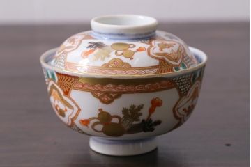 アンティーク雑貨　江戸期　色絵蓋付茶碗3個(伊万里)(R-037874)