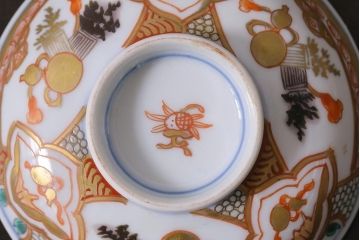 アンティーク雑貨　江戸期　色絵蓋付茶碗2個(伊万里)(R-037875)