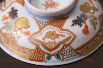 アンティーク雑貨　江戸期　色絵蓋付茶碗2個(伊万里)(R-037875)