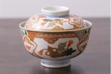 アンティーク雑貨　江戸期　色絵蓋付茶碗2個(伊万里)(R-037875)