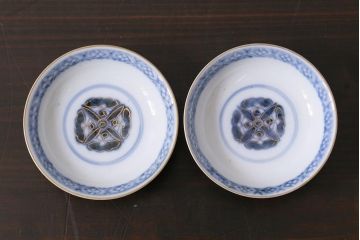 アンティーク雑貨　江戸期　色絵蓋付茶碗2個(伊万里)(R-037876)