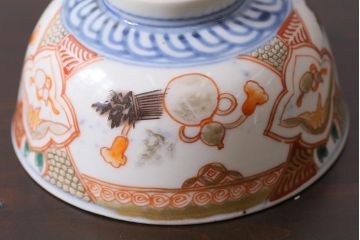 アンティーク雑貨　江戸期　色絵蓋付茶碗2個(伊万里)(R-037876)