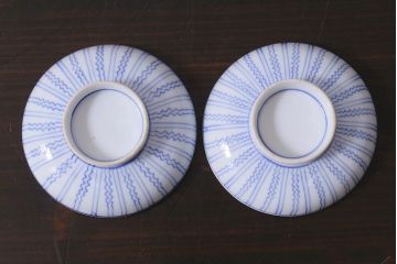 アンティーク雑貨　江戸明治期　染付蓋茶碗2個(R-037877)