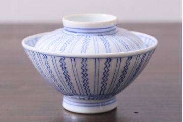 アンティーク雑貨　江戸明治期　染付蓋茶碗2個(R-037877)
