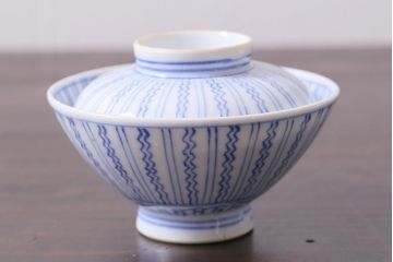 アンティーク雑貨　江戸明治期　染付蓋茶碗2個(R-037877)