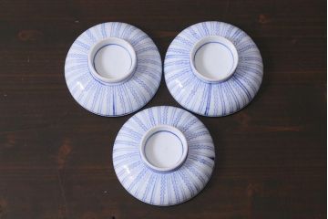 アンティーク雑貨　江戸明治期　染付蓋茶碗3個(R-037878)