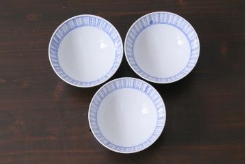 アンティーク雑貨　江戸明治期　染付蓋茶碗3個(R-037878)