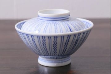 アンティーク雑貨　江戸明治期　染付蓋茶碗3個(R-037878)