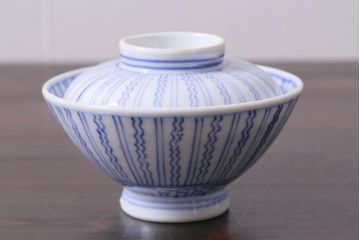 アンティーク雑貨　江戸明治期　染付蓋茶碗3個(R-037878)
