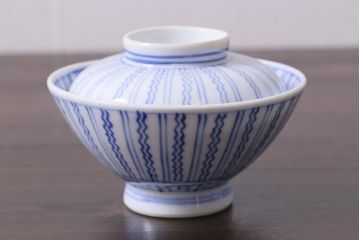 アンティーク雑貨　江戸明治期　染付蓋茶碗3個(R-037878)