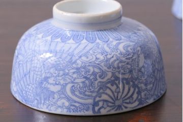 アンティーク雑貨　大正期　龍文　印判蓋茶碗3点セット(R-037882)