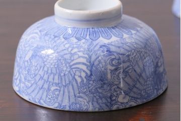 アンティーク雑貨　大正期　龍文　印判蓋茶碗3点セット(R-037882)