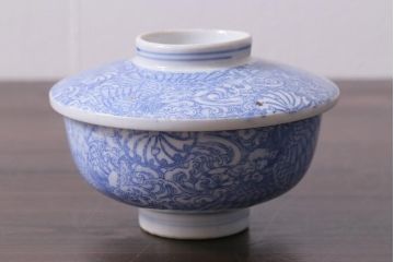 アンティーク雑貨　大正期　龍文　印判蓋茶碗3点セット(R-037882)