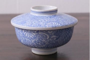 アンティーク雑貨　大正期　龍文　印判蓋茶碗3点セット(R-037882)