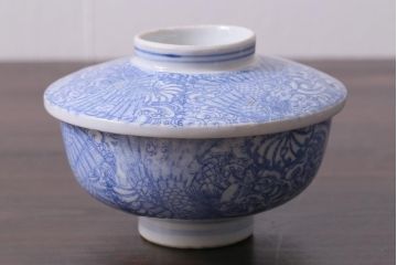 アンティーク雑貨　大正期　龍文　印判蓋茶碗3点セット(R-037882)