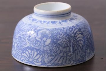 アンティーク雑貨　大正期　龍文　印判蓋茶碗3点セット(R-037883)