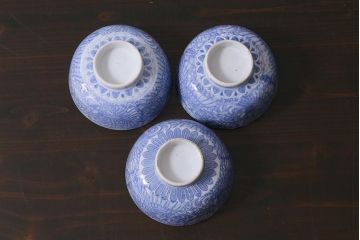アンティーク雑貨　大正期　龍文　印判蓋茶碗3点セット(R-037884)