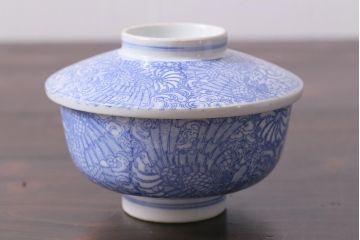 アンティーク雑貨　大正期　龍文　印判蓋茶碗3点セット(R-037884)