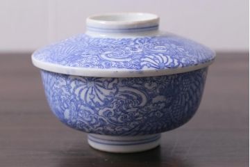 アンティーク雑貨　大正期　龍文　印判蓋茶碗3点セット(R-037885)