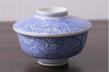 アンティーク雑貨　大正期　龍文　印判蓋茶碗3点セット(R-037885)