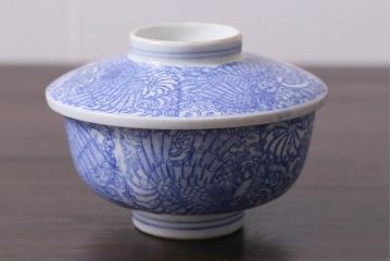 アンティーク雑貨　大正期　龍文　印判蓋茶碗3点セット(R-037885)