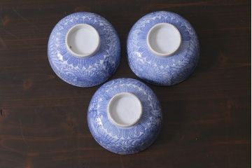 アンティーク雑貨　大正期　龍文　印判蓋茶碗3点セット(R-037886)