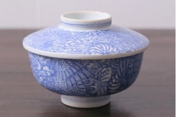 アンティーク雑貨　大正期　龍文　印判蓋茶碗3点セット(R-037886)