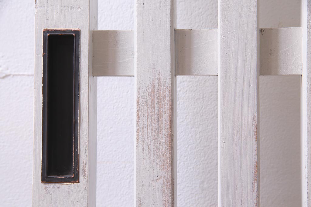 アンティーク建具　ホワイトペイントが爽やかな荒格子戸1枚(引き戸、建具)(R-037889)