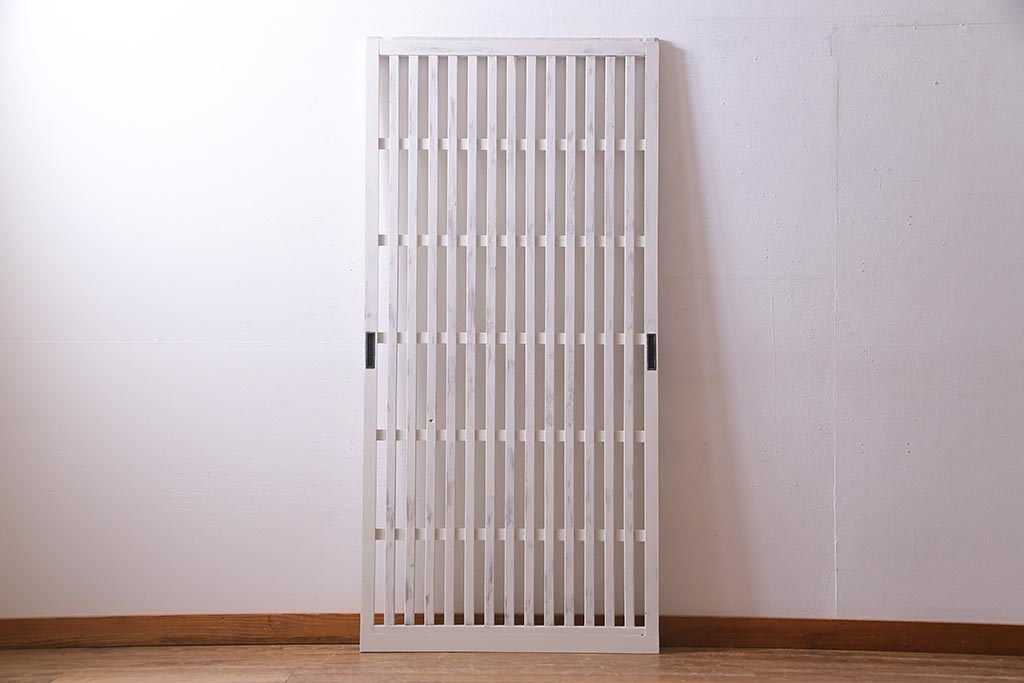 アンティーク建具　ホワイトペイントが爽やかな荒格子戸1枚(引き戸、建具)(R-037889)