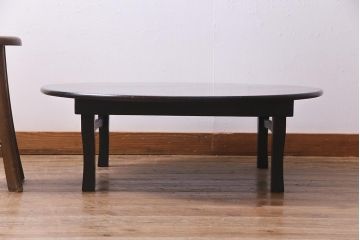 アンティーク家具　根来塗り　朱と黒の漆が味わい深い丸ちゃぶ台(折りたたみテーブル、ローテーブル)(R-037898)