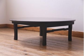 アンティーク家具　根来塗り　朱と黒の漆が味わい深い丸ちゃぶ台(折りたたみテーブル、ローテーブル)(R-037898)