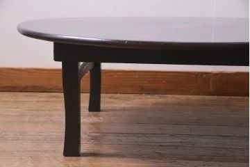 アンティーク家具　根来塗り　朱と黒の漆が味わい深い丸ちゃぶ台(折りたたみテーブル、ローテーブル)(R-037898)