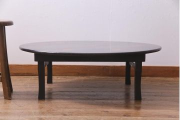 アンティーク家具　根来塗り　朱と黒の漆が味わい深い丸ちゃぶ台(折りたたみテーブル、ローテーブル)(R-037898)