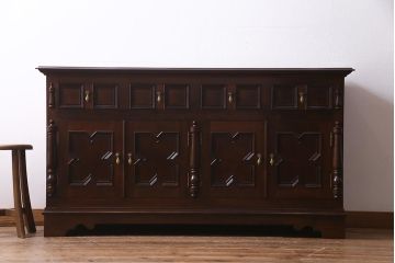 中古　松本民芸家具　特注品!　クラシカルな気品あふれるサイドボード(収納棚)(定価約85万円)(R-037900)