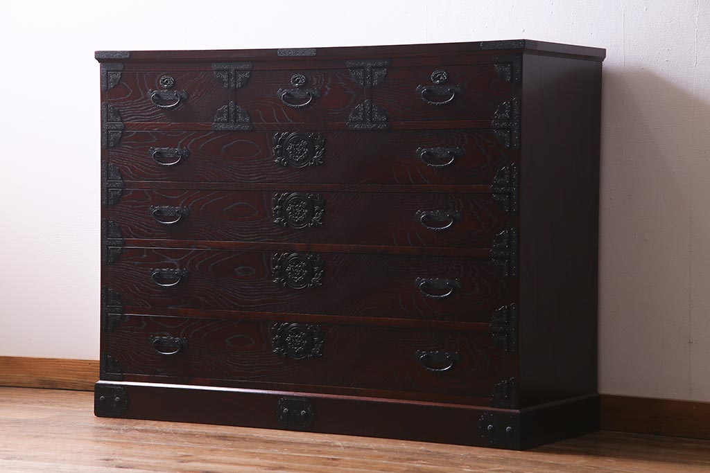 中古　筑後民芸家具　格式高い和の雰囲気を醸し出す120整理タンス(衣装箪笥、チェスト)(R-037902)