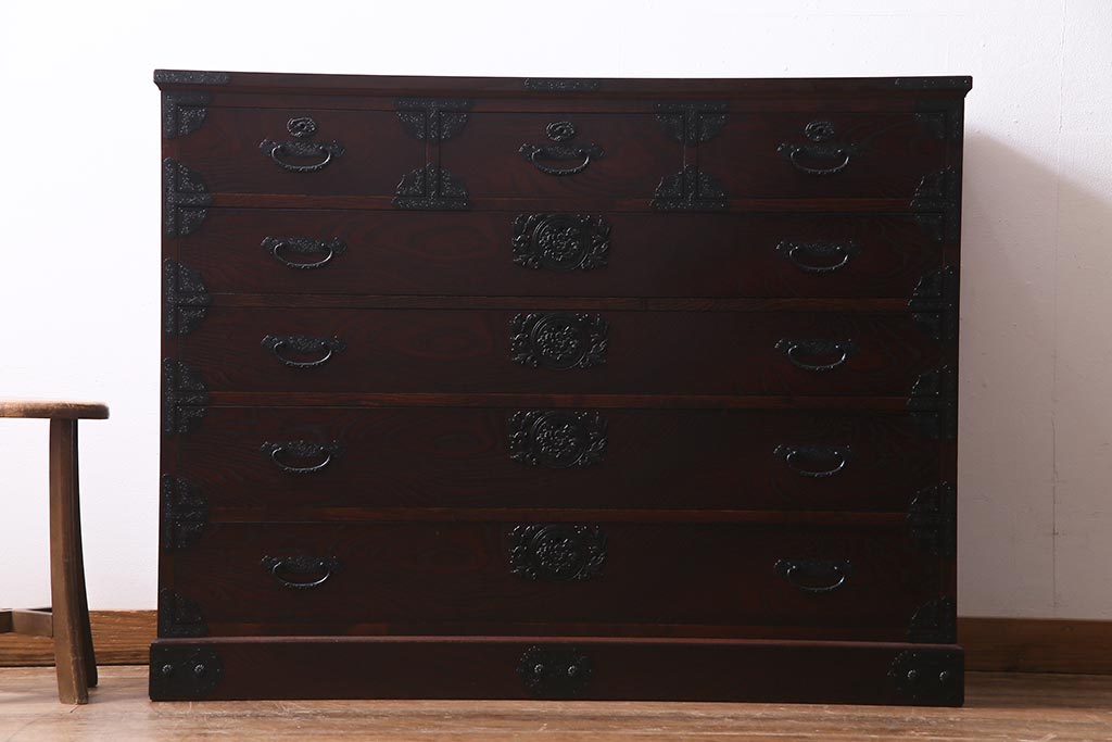 中古　筑後民芸家具　格式高い和の雰囲気を醸し出す120整理タンス(衣装箪笥、チェスト)(R-037902)