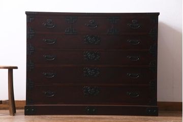 中古　筑後民芸家具　格式高い和の雰囲気を醸し出す120整理タンス(衣装箪笥、チェスト)(R-037902)