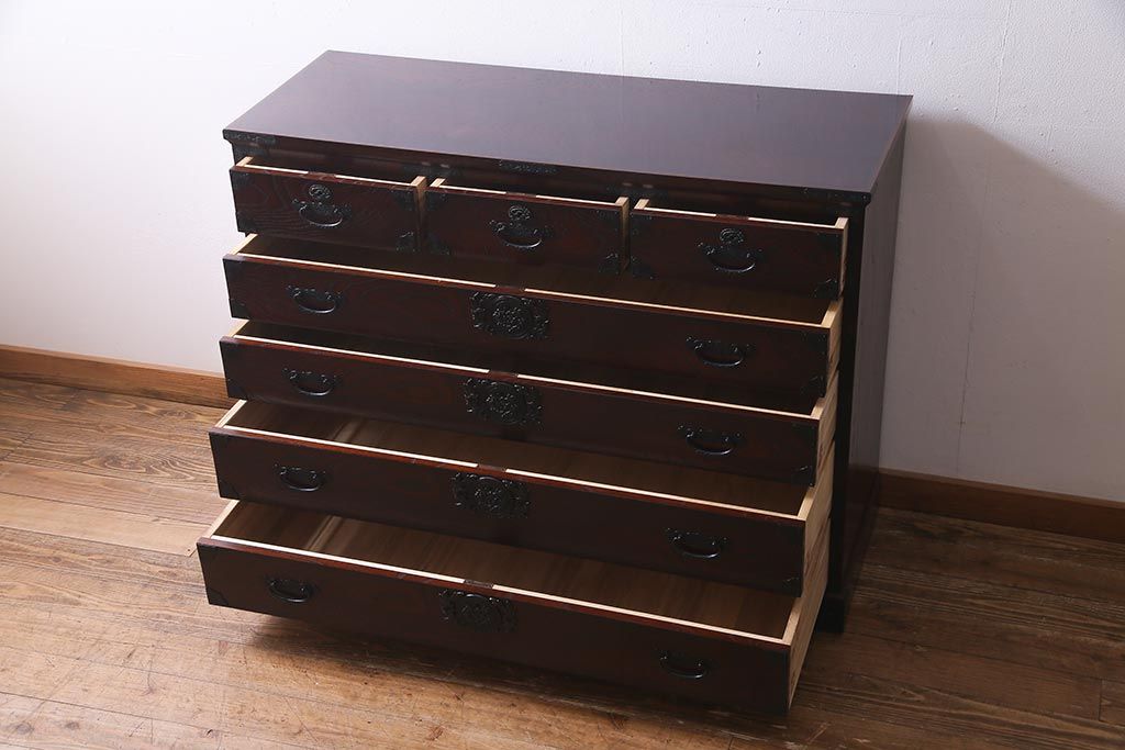 中古　筑後民芸家具　格式高い和の雰囲気を醸し出す120整理タンス(衣装箪笥、チェスト)(R-037902)