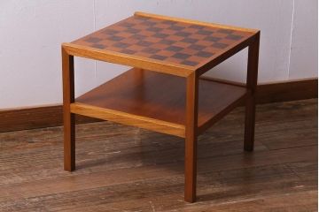 ヴィンテージ家具　A.H McINTOSH(マッキントッシュ)　チーク材　チェッカー柄のコーヒーテーブル(カフェテーブル、サイドテーブル、ビンテージ)(R-037903)