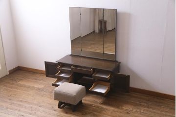 ビンテージ家具　神戸洋家具　永田良介商店　スツール付き　上品な佇まいのドレッサー(鏡台、ヴィンテージ)(R-037921)