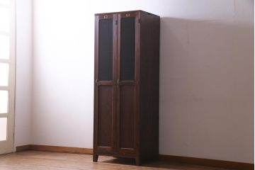 ラフジュ工房オリジナル　ヒノキ無垢材・ヒバ材　チェッカーガラスがアクセントの2人用ロッカー(ワードローブ)(R-037922)