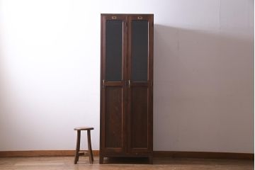ラフジュ工房オリジナル　ヒノキ無垢材・ヒバ材　チェッカーガラスがアクセントの2人用ロッカー(ワードローブ)(R-037922)