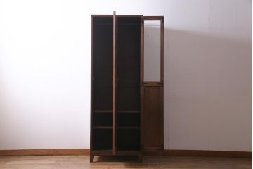 ラフジュ工房オリジナル　ヒノキ無垢材・ヒバ材　チェッカーガラスがアクセントの2人用ロッカー(ワードローブ)(R-037922)