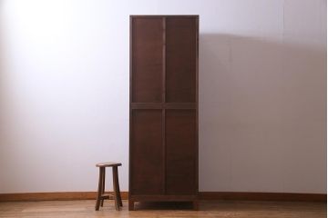 ラフジュ工房オリジナル　ヒノキ無垢材・ヒバ材　チェッカーガラスがアクセントの2人用ロッカー(ワードローブ)(R-037922)