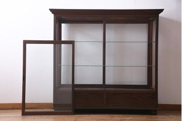 アンティーク家具　和製アンティーク　総栗材　激レア!両面引き戸　大正ロマンの雰囲気漂うガラスケース(ショーケース、陳列棚)(R-037928)