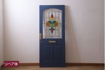 アンティーク建具　イギリスアンティーク　ステンドグラスがおしゃれな木製ドア(扉、建具)(R-037947)