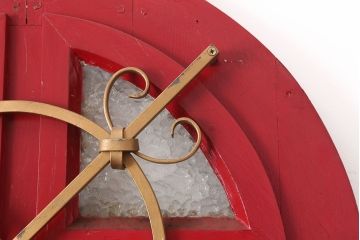 ヴィンテージ建具　フランスビンテージ　アーチ型　アイアングリルが目を引くオーク材製のドア(面格子、扉)(R-037954)