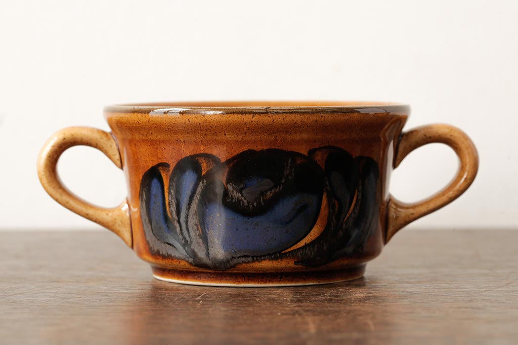 ヴィンテージ雑貨　北欧ビンテージ　落ち着いた温もり感じるスープカップ&ソーサー3客セット(洋食器)(R-037959)